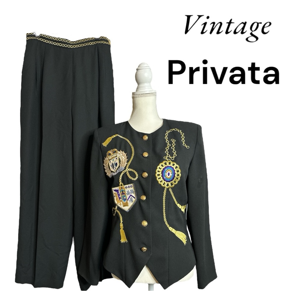 Privata Black and Gold Embellished Suit Set
